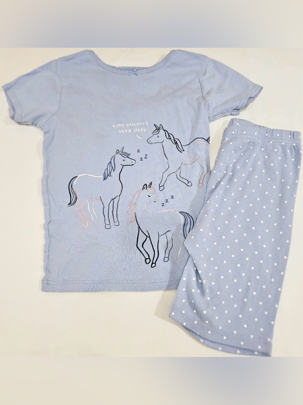 Carter's Light Blue Unicorn Short Sleeve Pajama Set with White Polka Dots